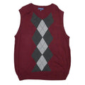 CROFT & BARROW Mens Maroon Grey Argyle Pullover V-Neck Basic Knit XL Sleeveless