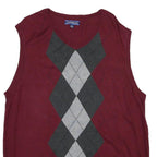 CROFT & BARROW Mens Maroon Grey Argyle Pullover V-Neck Basic Knit XL Sleeveless