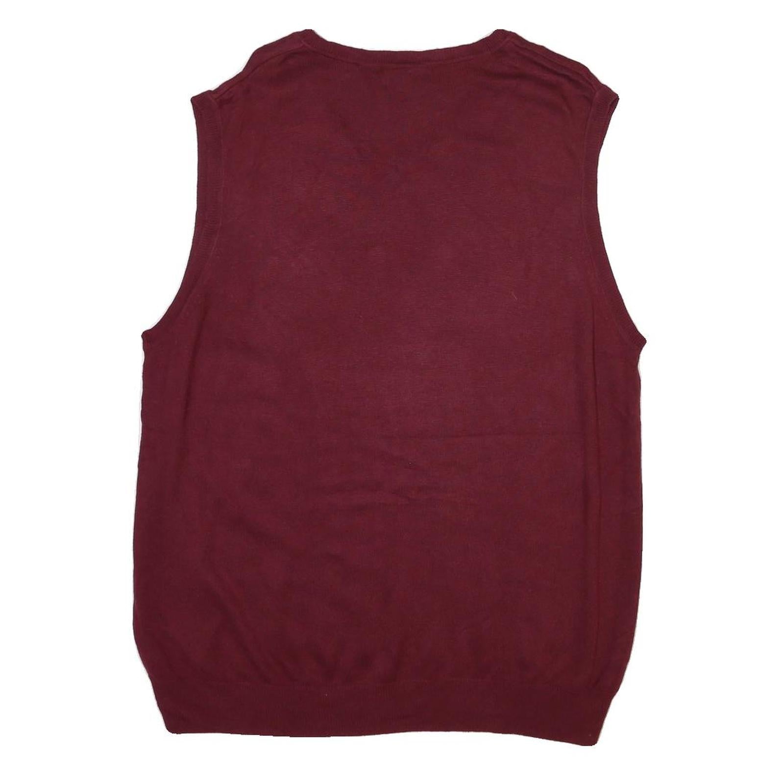 CROFT & BARROW Mens Maroon Grey Argyle Pullover V-Neck Basic Knit XL Sleeveless
