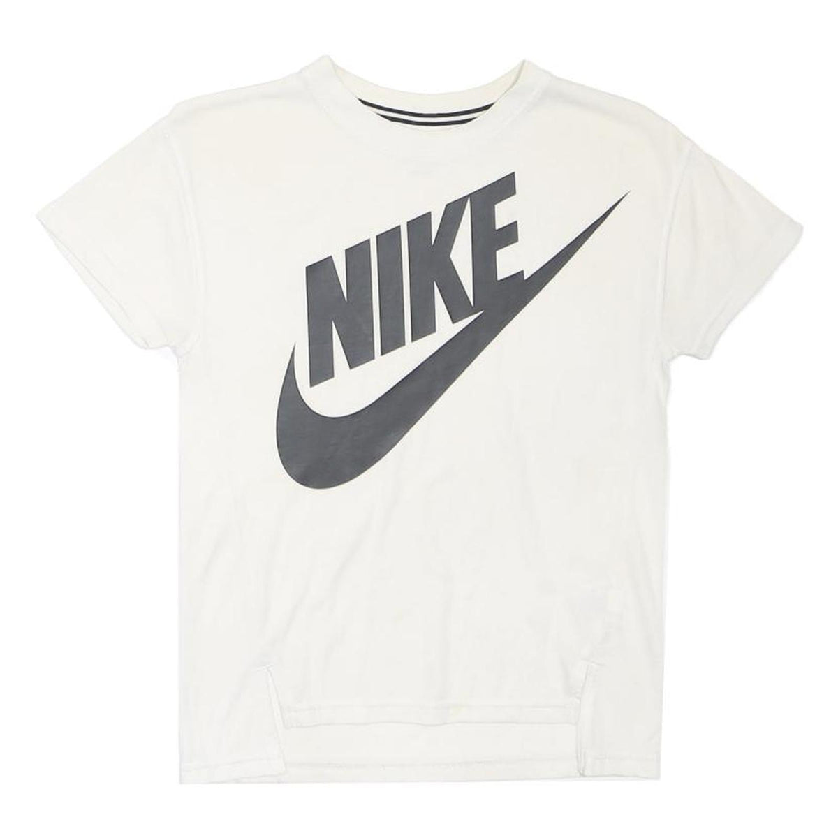 NIKE Womens White Black Logo Graphic T-Shirt M Short Sleeve Crew Neck