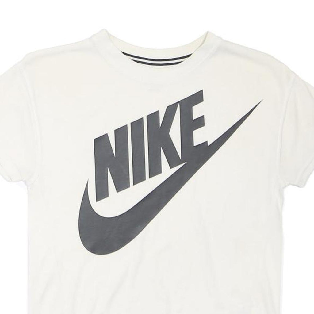 NIKE Womens White Black Logo Graphic T-Shirt M Short Sleeve Crew Neck
