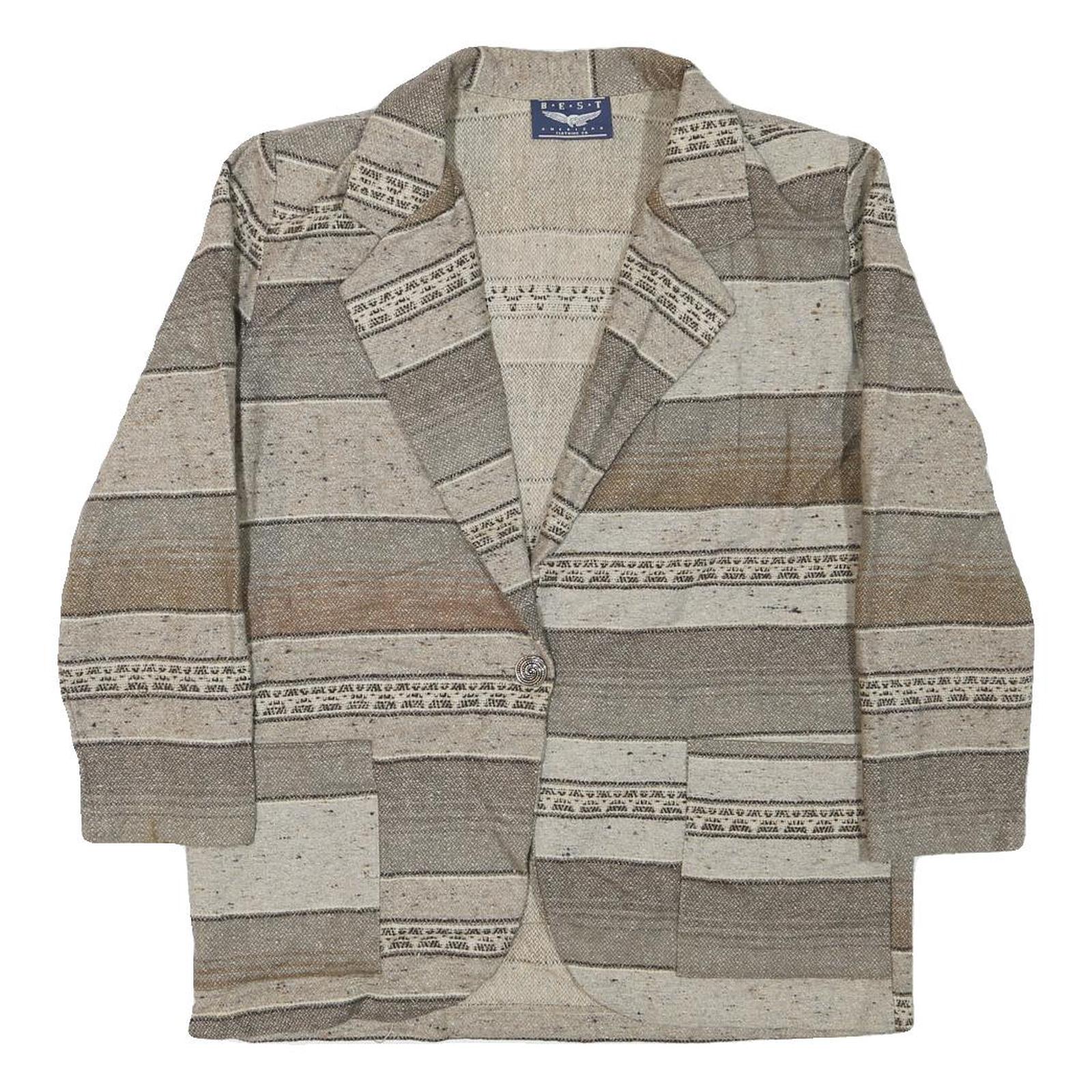 BEST Womens Beige & Brown Pattern Jacket M Cotton Blend Button Closure Casual