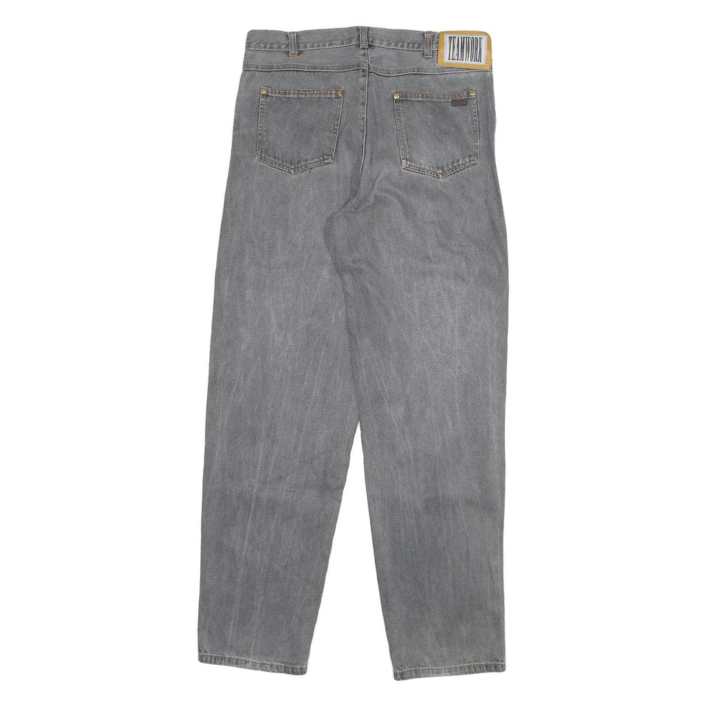 ACKERMAN Mens Jeans Grey Regular Straight Denim Medium W32 L32 Zip Closure