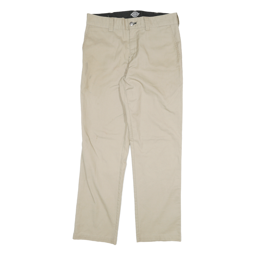 DICKIES Mens Cotton Blend Beige Regular Fit Straight Leg Trousers W32 L32