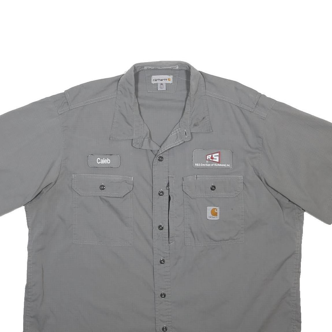 CARHARTT Mens Grey Work Shirt 2XL Cotton Blend Utility Button Pocket