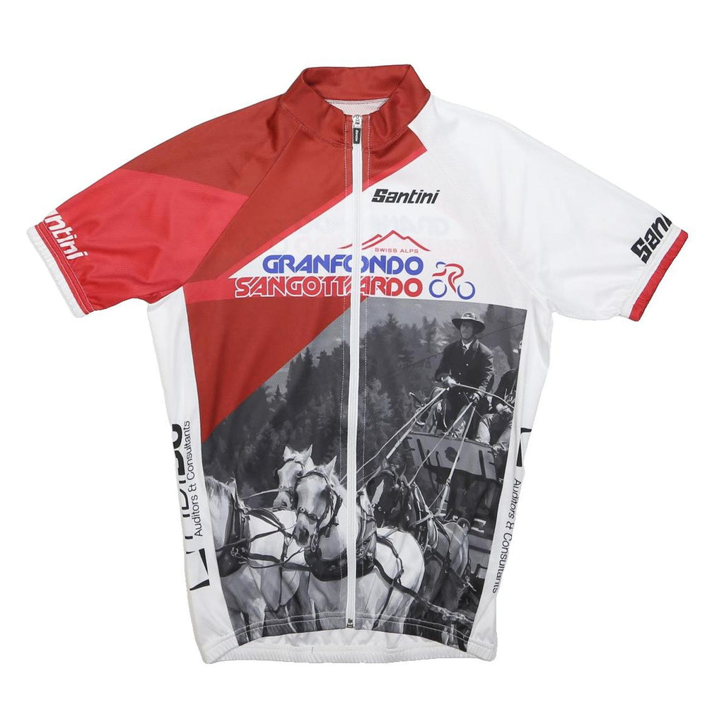 SANTINI Mens White & Red Granfondo Sangottardo Graphic Cycling Jersey L Short