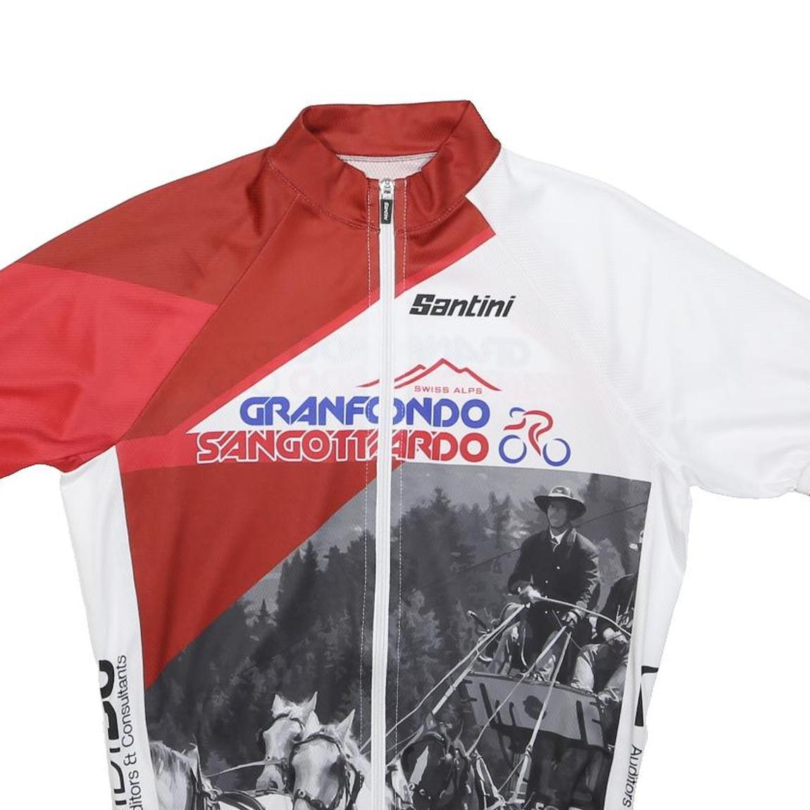 SANTINI Mens White & Red Granfondo Sangottardo Graphic Cycling Jersey L Short