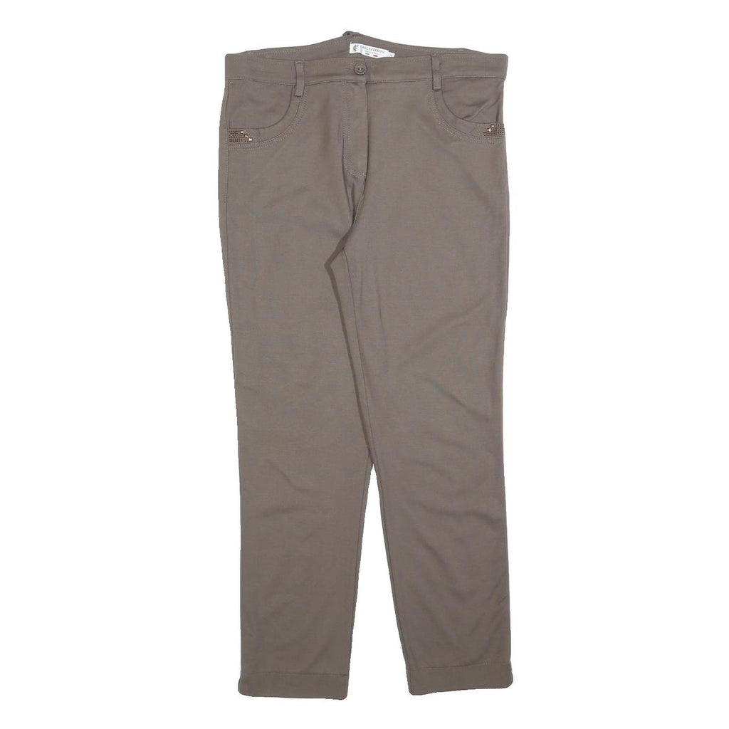 CARLA FERRONI Womens Slim Taupe Trousers W32 L27 Zip Pockets Tailored