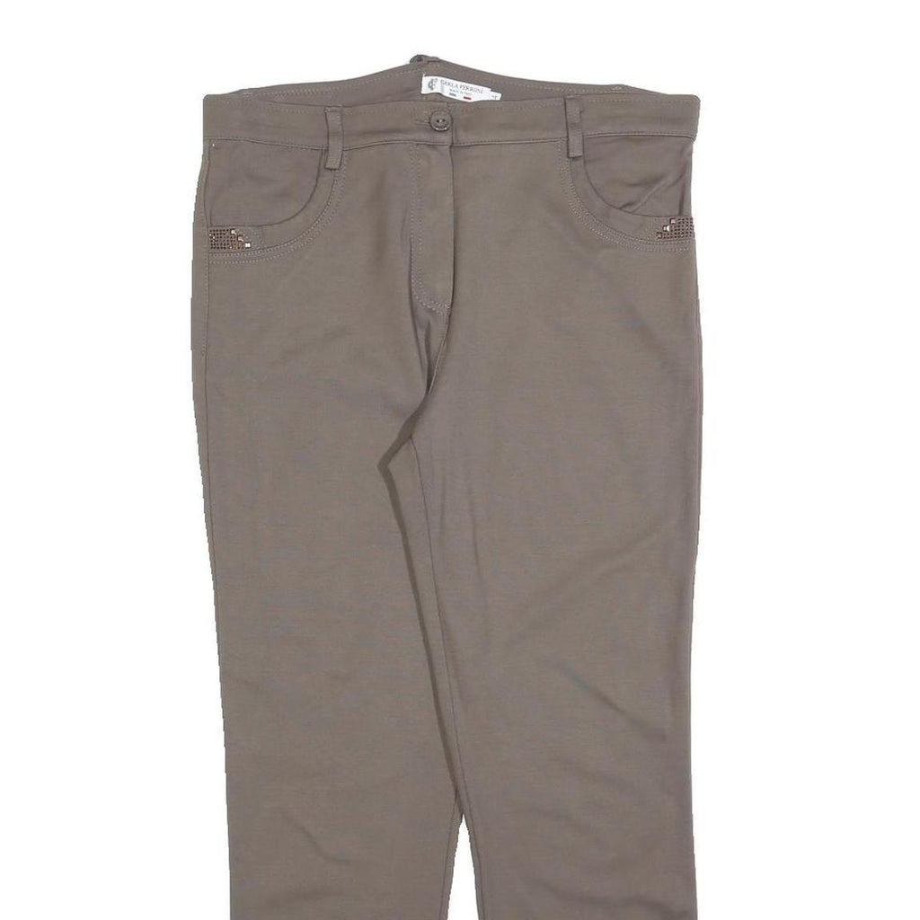 CARLA FERRONI Womens Slim Taupe Trousers W32 L27 Zip Pockets Tailored