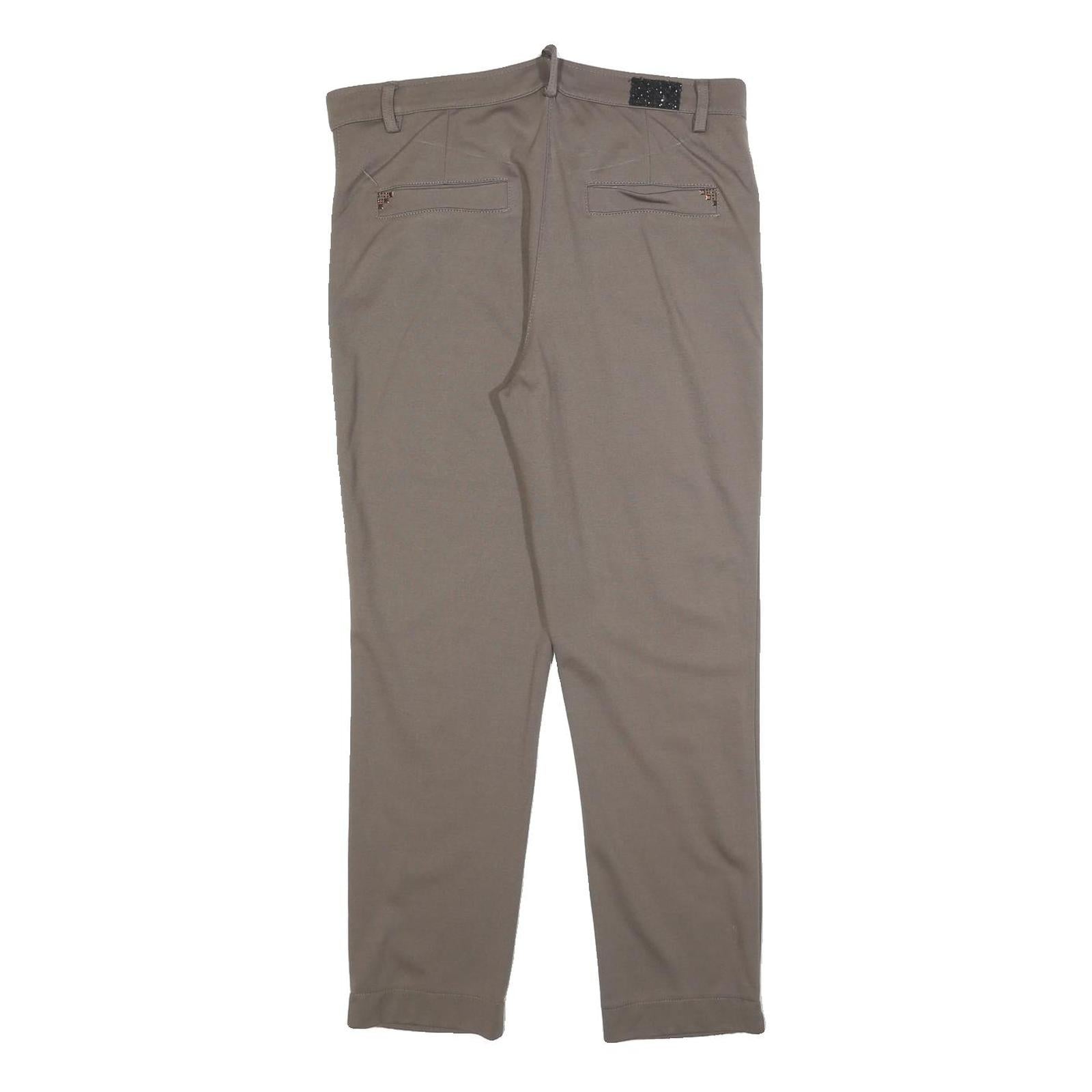 CARLA FERRONI Womens Slim Taupe Trousers W32 L27 Zip Pockets Tailored
