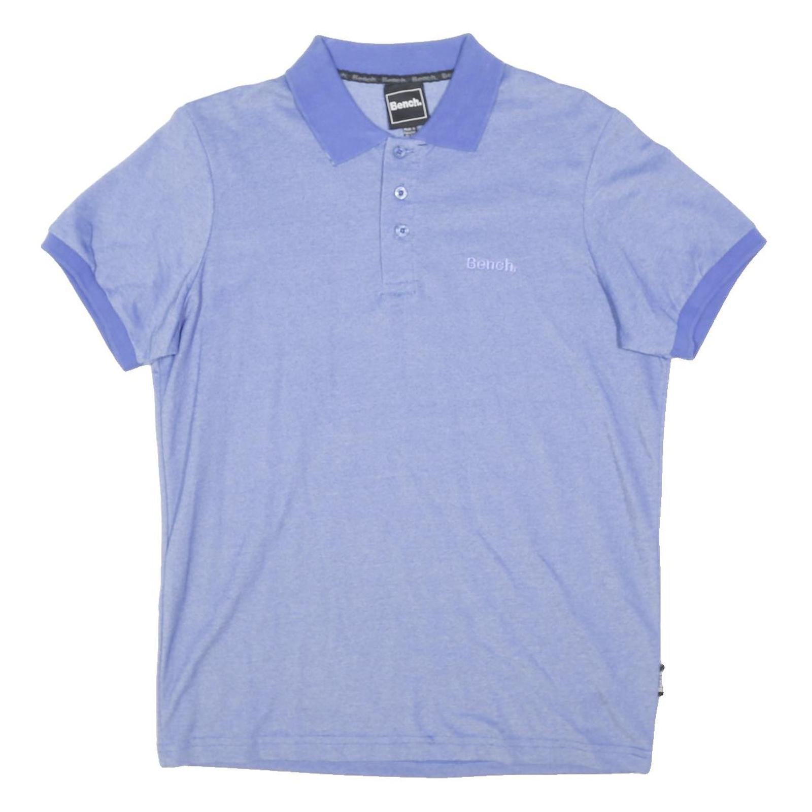 BENCH Mens Blue Short Sleeve Plain Polo Shirt S Casual Lightweight Summer