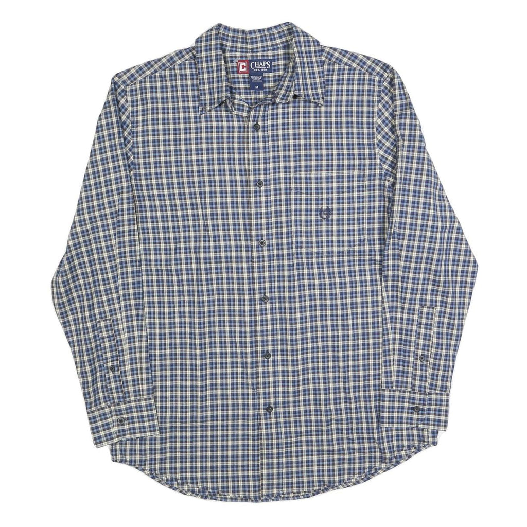 CHAPS Mens Blue & Cream Check Shirt M Classic Cotton Blend Casual Long Sleeve