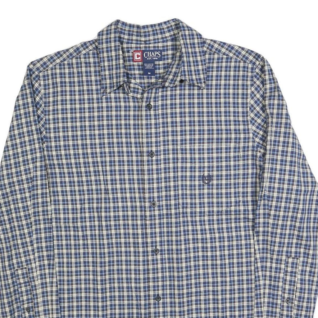 CHAPS Mens Blue & Cream Check Shirt M Classic Cotton Blend Casual Long Sleeve