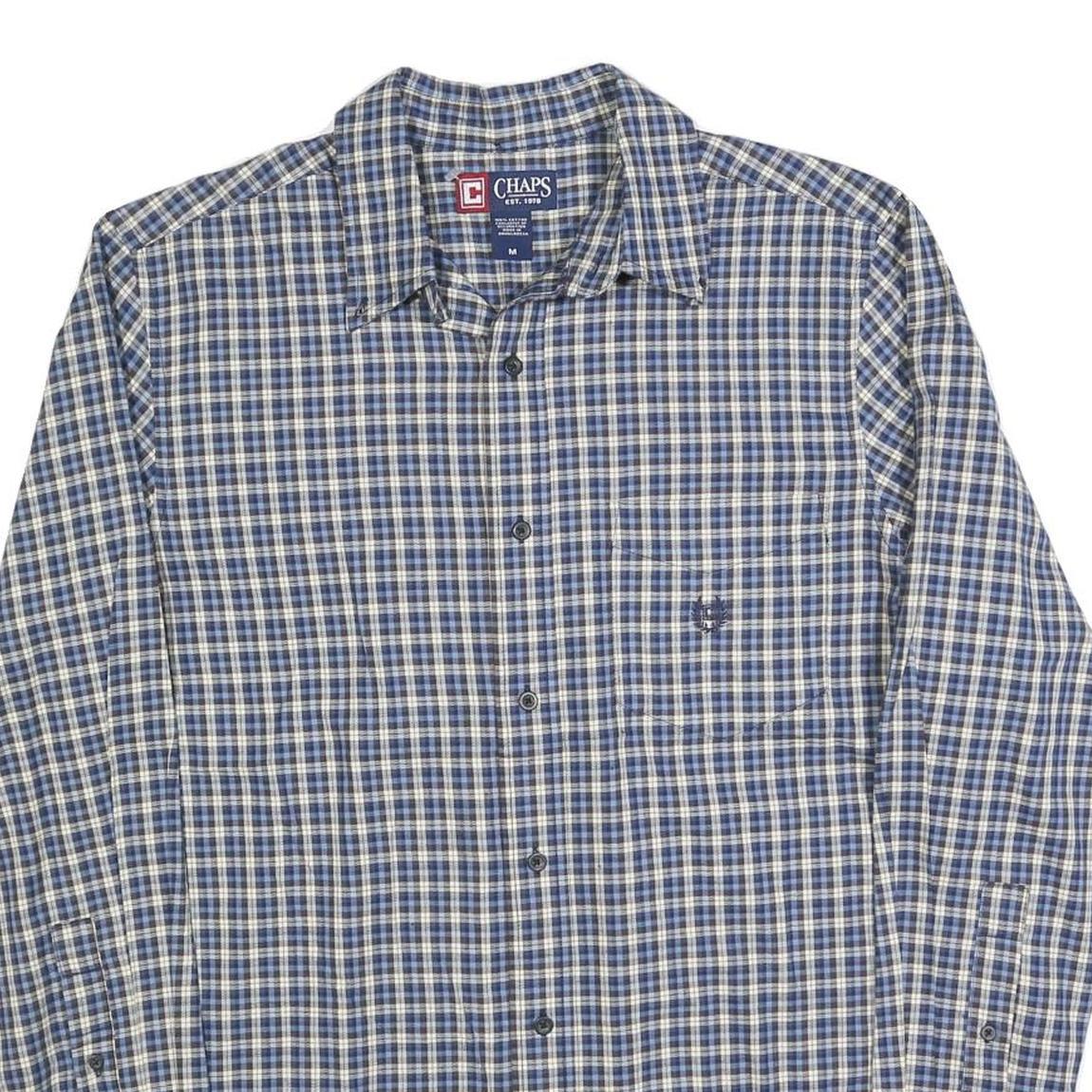 CHAPS Mens Blue & Cream Check Shirt M Classic Cotton Blend Casual Long Sleeve
