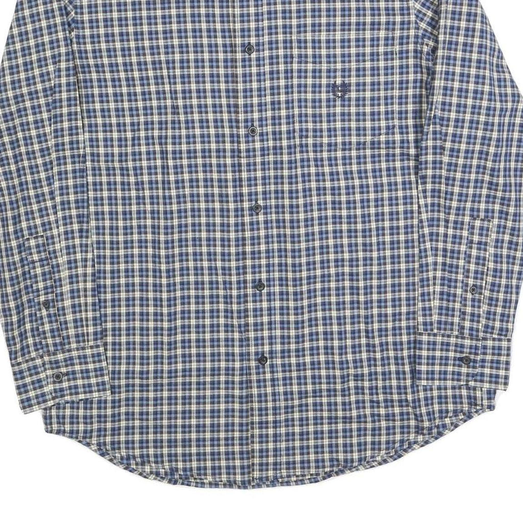 CHAPS Mens Blue & Cream Check Shirt M Classic Cotton Blend Casual Long Sleeve
