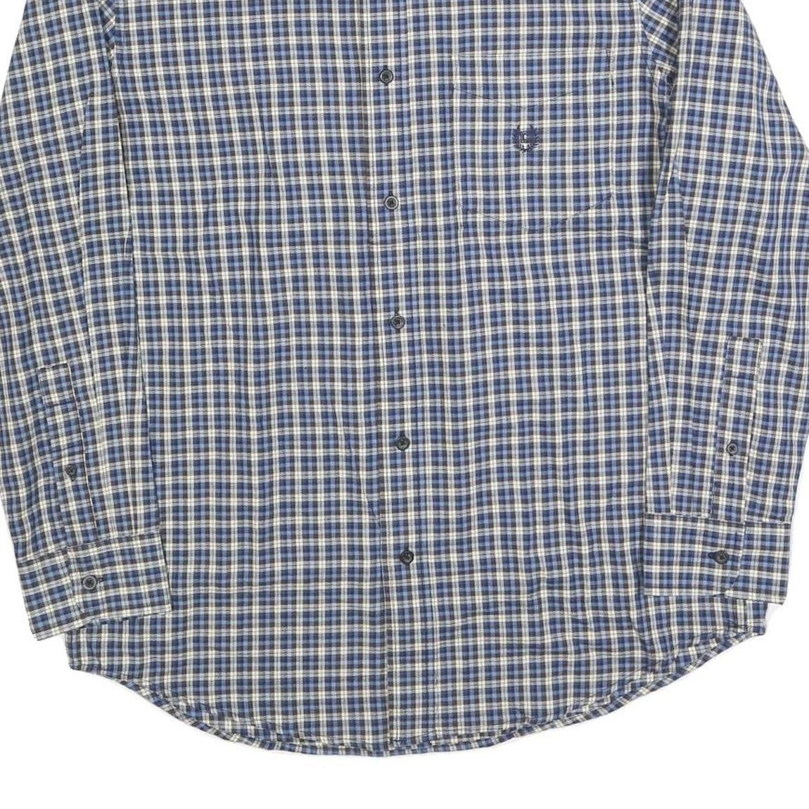 CHAPS Mens Blue & Cream Check Shirt M Classic Cotton Blend Casual Long Sleeve