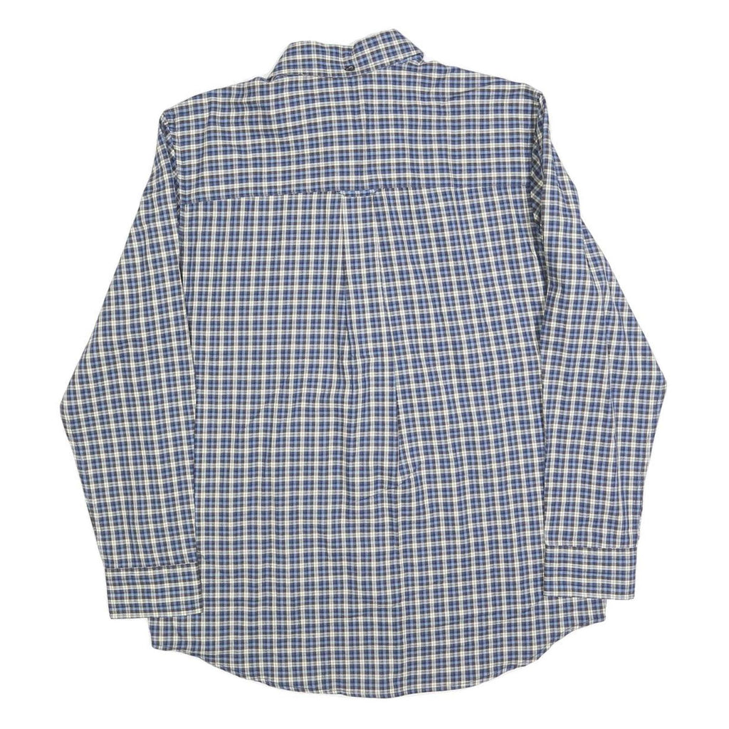CHAPS Mens Blue & Cream Check Shirt M Classic Cotton Blend Casual Long Sleeve