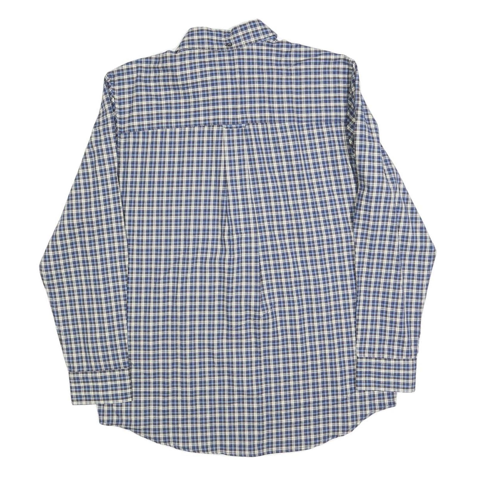 CHAPS Mens Blue & Cream Check Shirt M Classic Cotton Blend Casual Long Sleeve