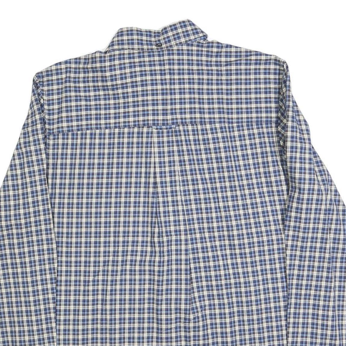 CHAPS Mens Blue & Cream Check Shirt M Classic Cotton Blend Casual Long Sleeve
