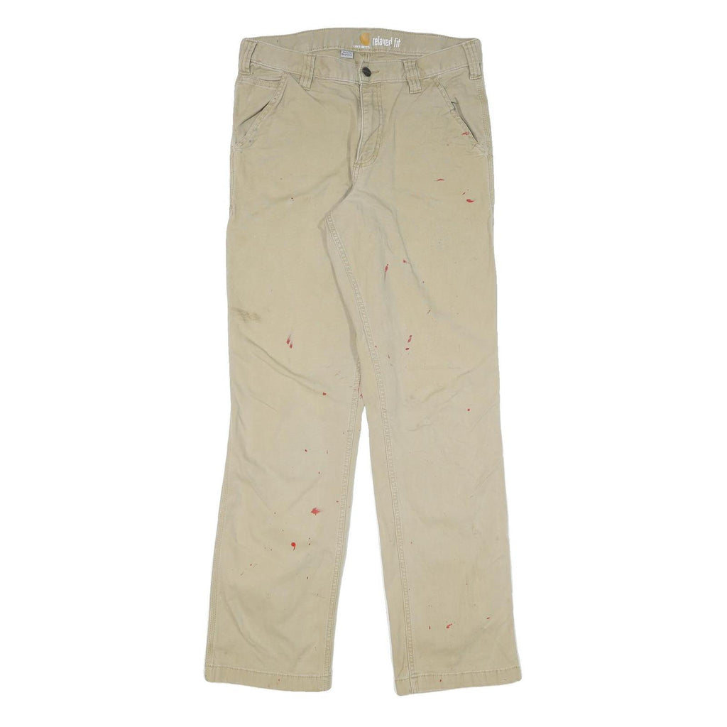 CARHARTT Mens Cotton Blend Beige Relaxed Straight Trousers W32 L34 Workwear