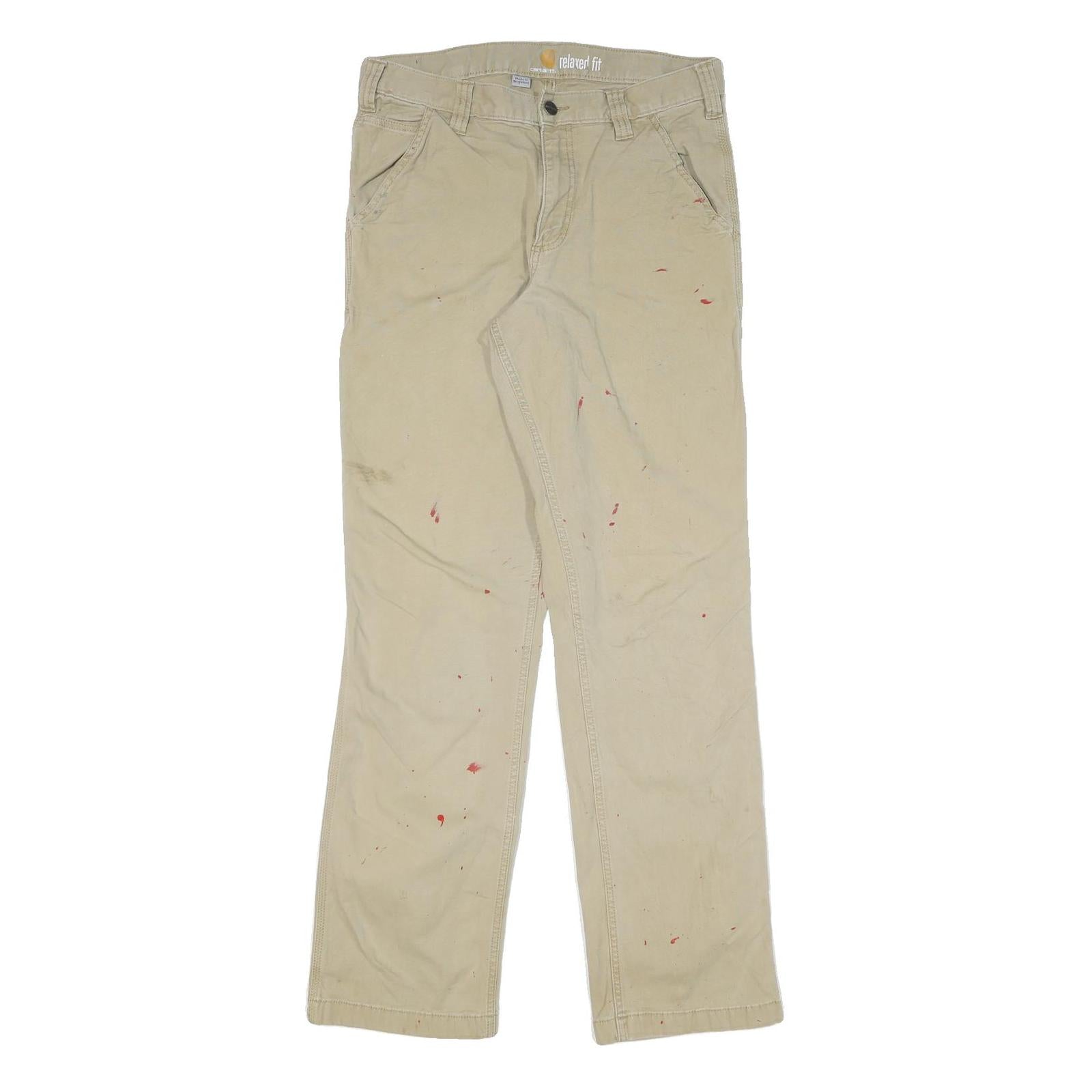 CARHARTT Mens Cotton Blend Beige Relaxed Straight Trousers W32 L34 Workwear