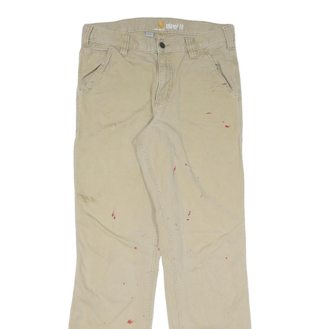 CARHARTT Mens Cotton Blend Beige Relaxed Straight Trousers W32 L34 Workwear