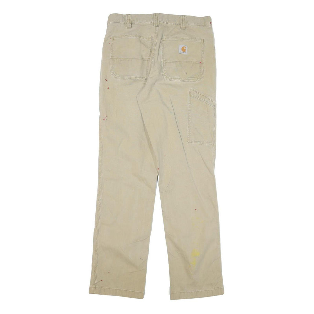 CARHARTT Mens Cotton Blend Beige Relaxed Straight Trousers W32 L34 Workwear