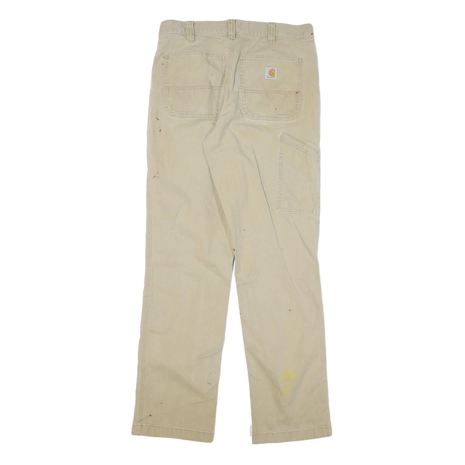 CARHARTT Mens Cotton Blend Beige Relaxed Straight Trousers W32 L34 Workwear