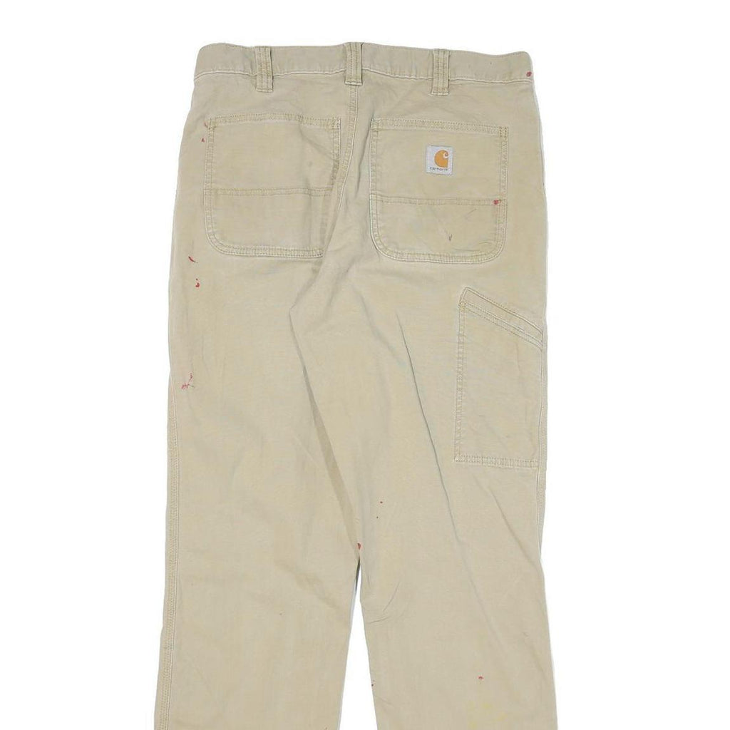 CARHARTT Mens Cotton Blend Beige Relaxed Straight Trousers W32 L34 Workwear