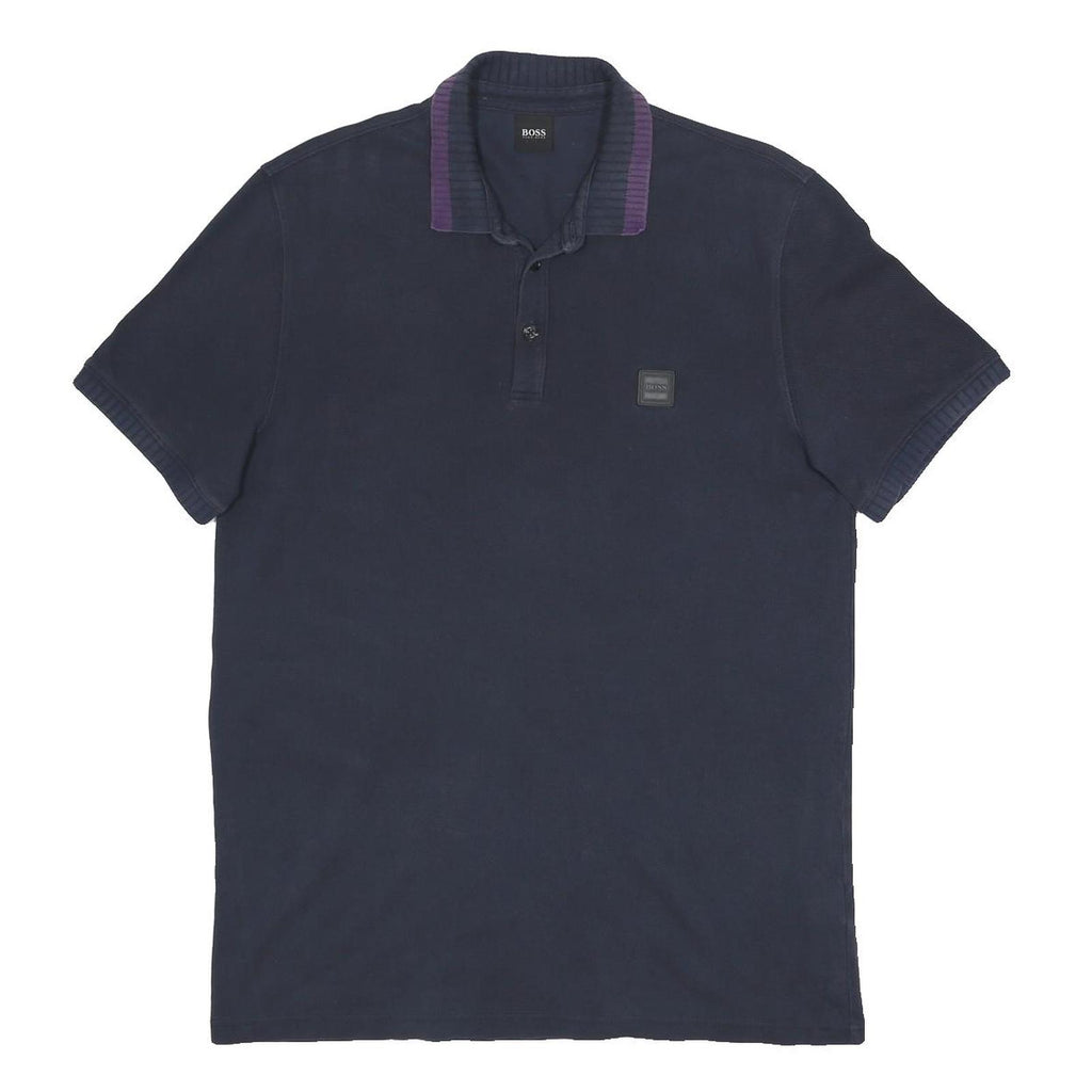 BOSS HUGO BOSS Mens Navy Blue & Purple Short Sleeve Plain XL Polo Shirt Cotton