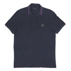 BOSS HUGO BOSS Mens Navy Blue & Purple Short Sleeve Plain XL Polo Shirt Cotton