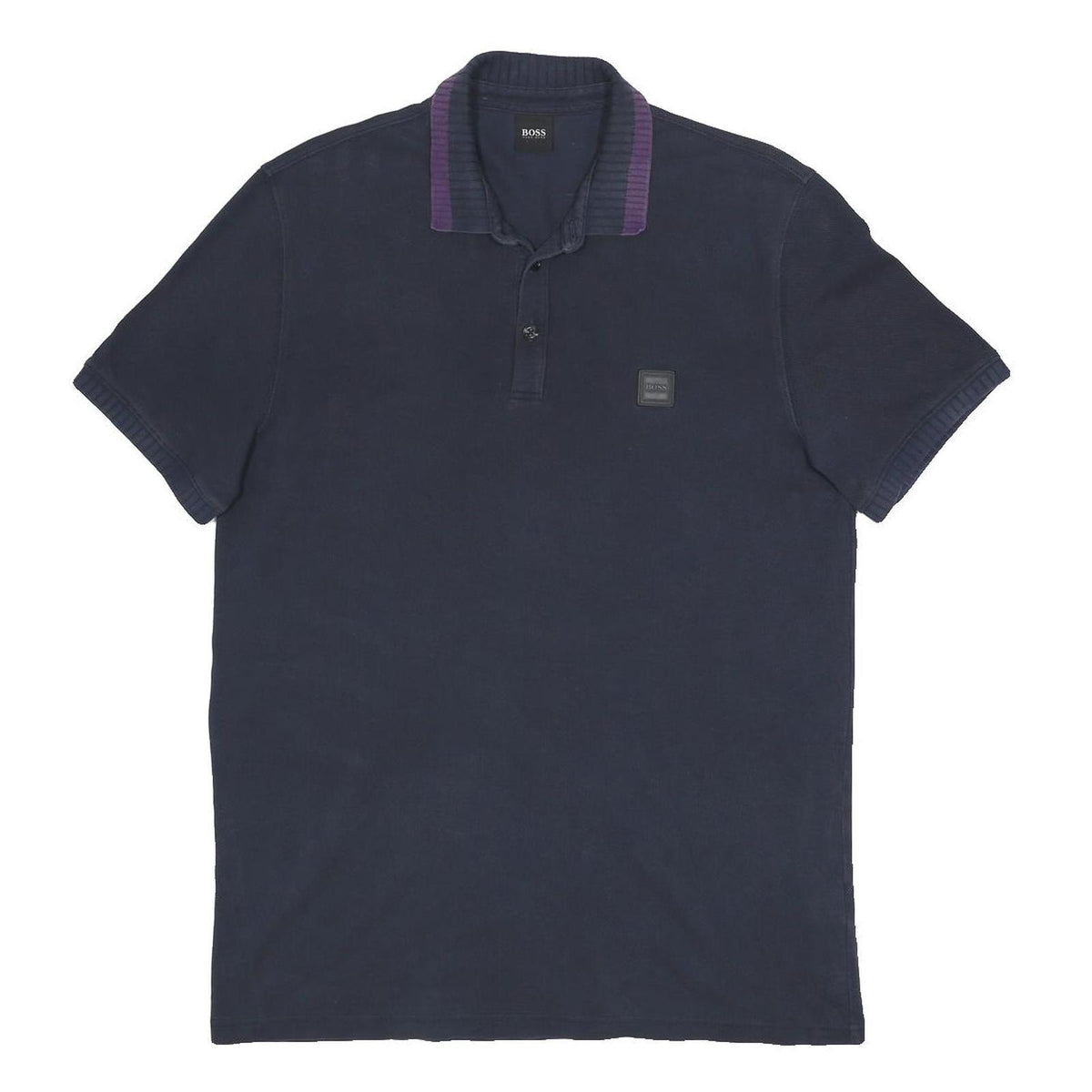 BOSS HUGO BOSS Mens Navy Blue & Purple Short Sleeve Plain XL Polo Shirt Cotton
