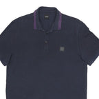 BOSS HUGO BOSS Mens Navy Blue & Purple Short Sleeve Plain XL Polo Shirt Cotton