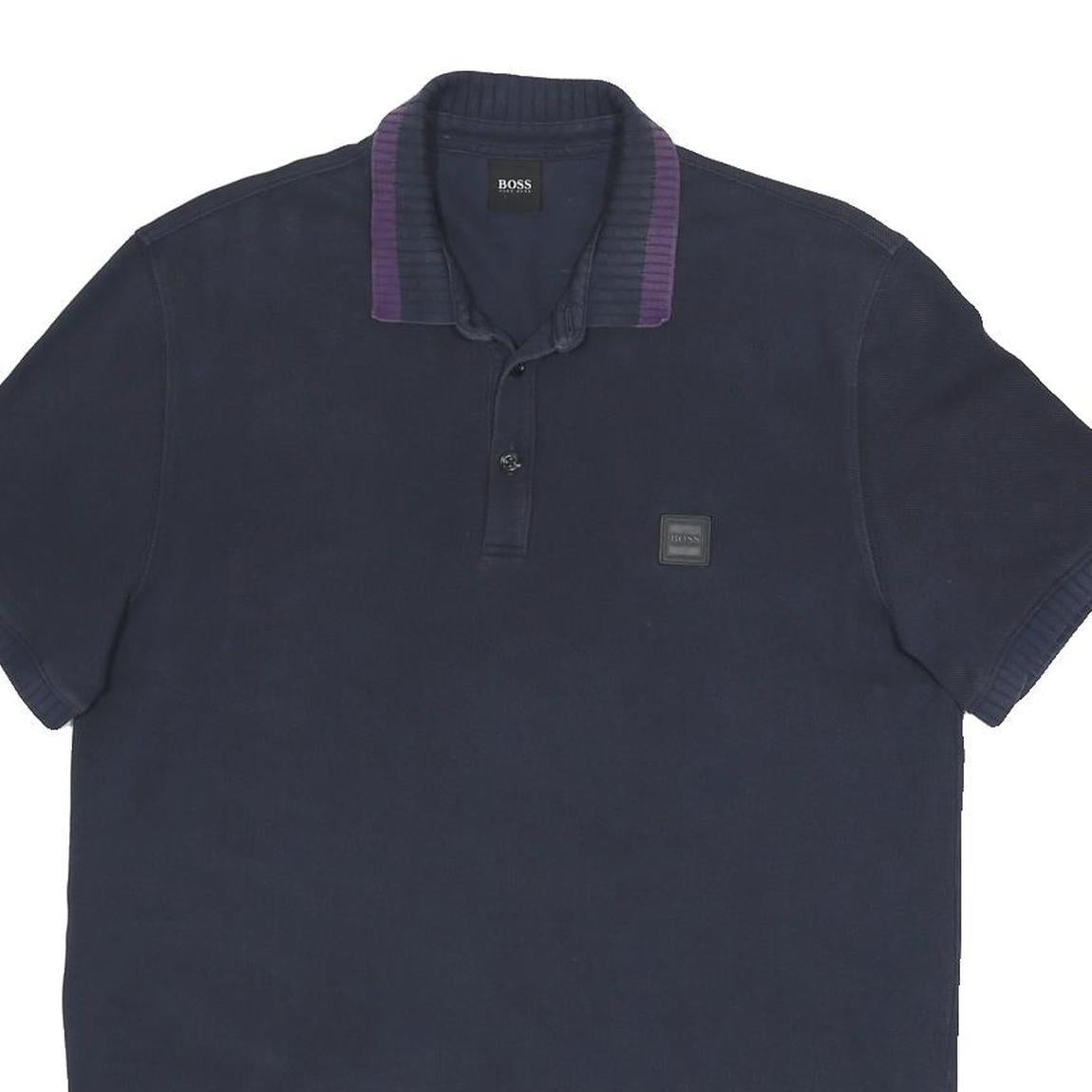 BOSS HUGO BOSS Mens Navy Blue & Purple Short Sleeve Plain XL Polo Shirt Cotton