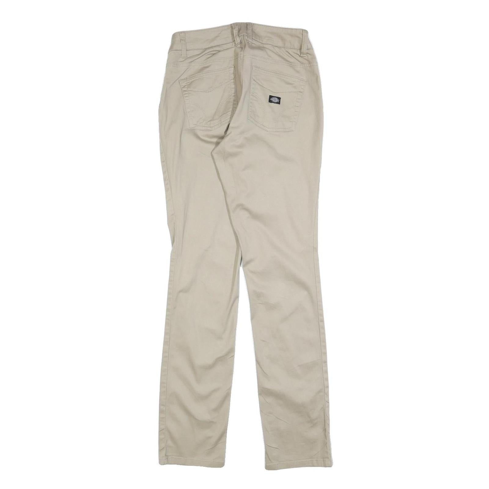DICKIES Womens Slim Beige Cotton Blend Slim Straight Trousers W26 L32 Stylish