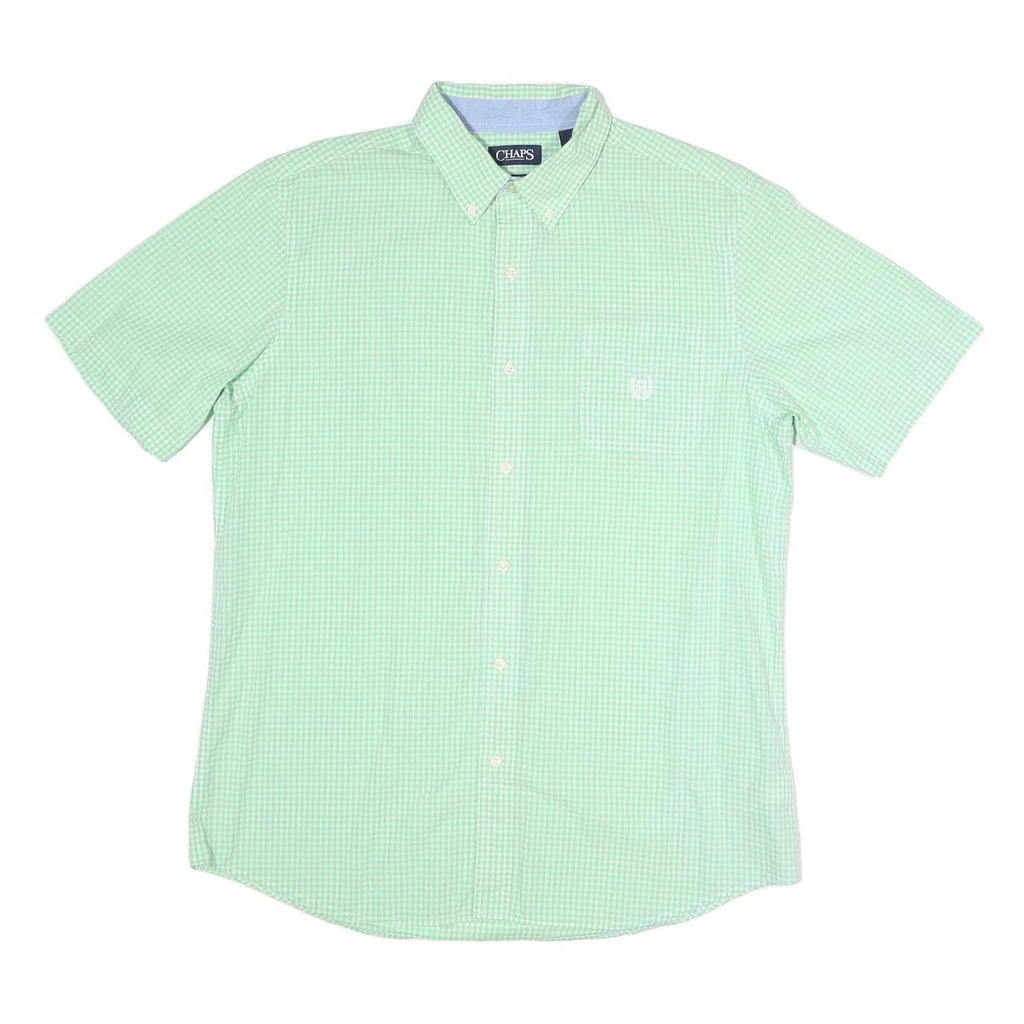 CHAPS Mens Green Check Shirt L Button-Down Collar Short Sleeve Cotton Blend
