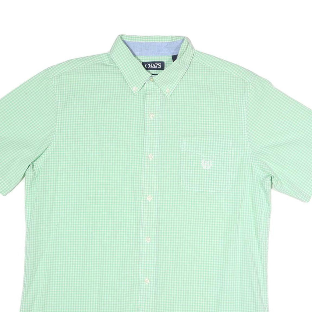 CHAPS Mens Green Check Shirt L Button-Down Collar Short Sleeve Cotton Blend