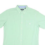 CHAPS Mens Green Check Shirt L Button-Down Collar Short Sleeve Cotton Blend