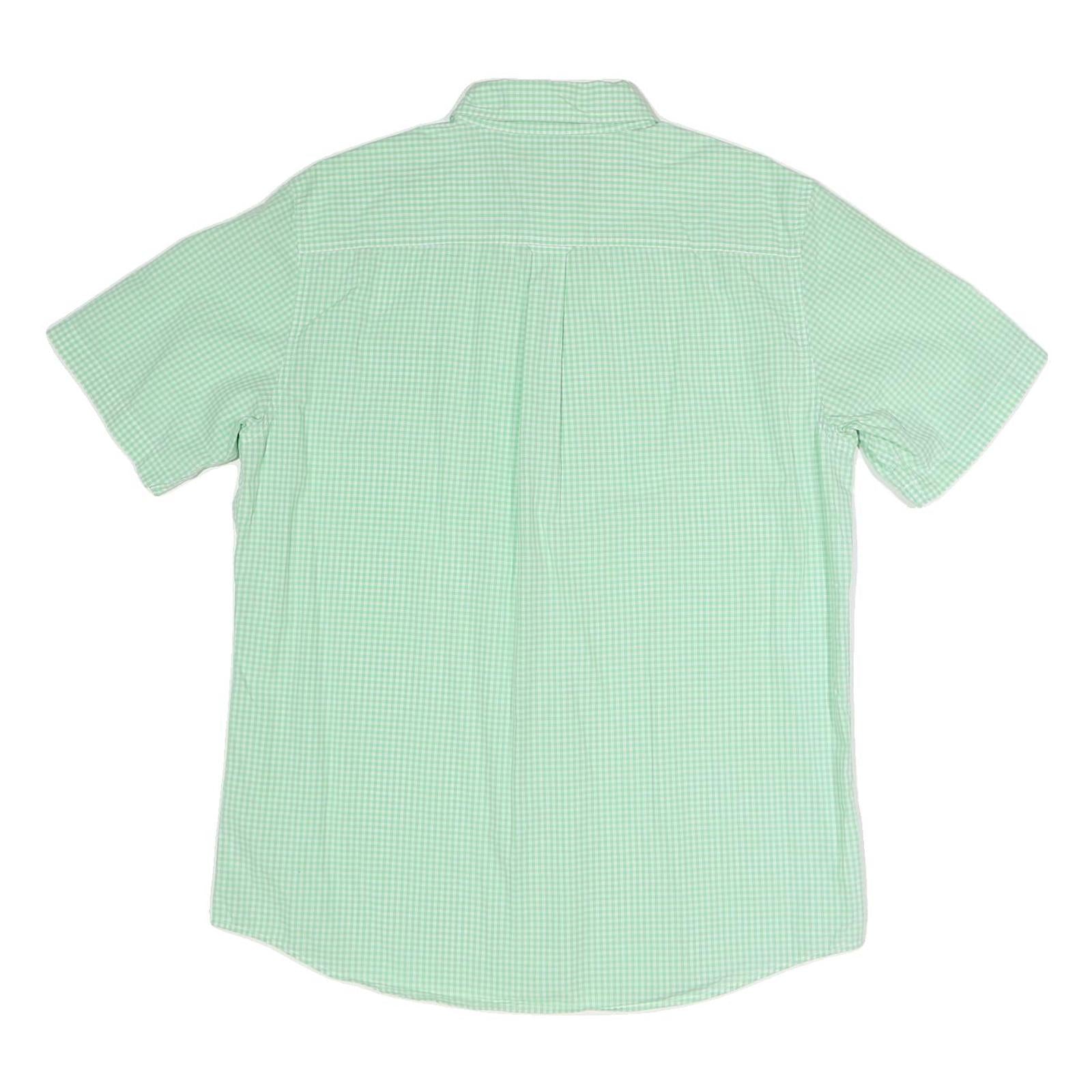 CHAPS Mens Green Check Shirt L Button-Down Collar Short Sleeve Cotton Blend