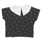 Womens Black & White Printed Top Short Sleeve Button Neck L Glasses Print