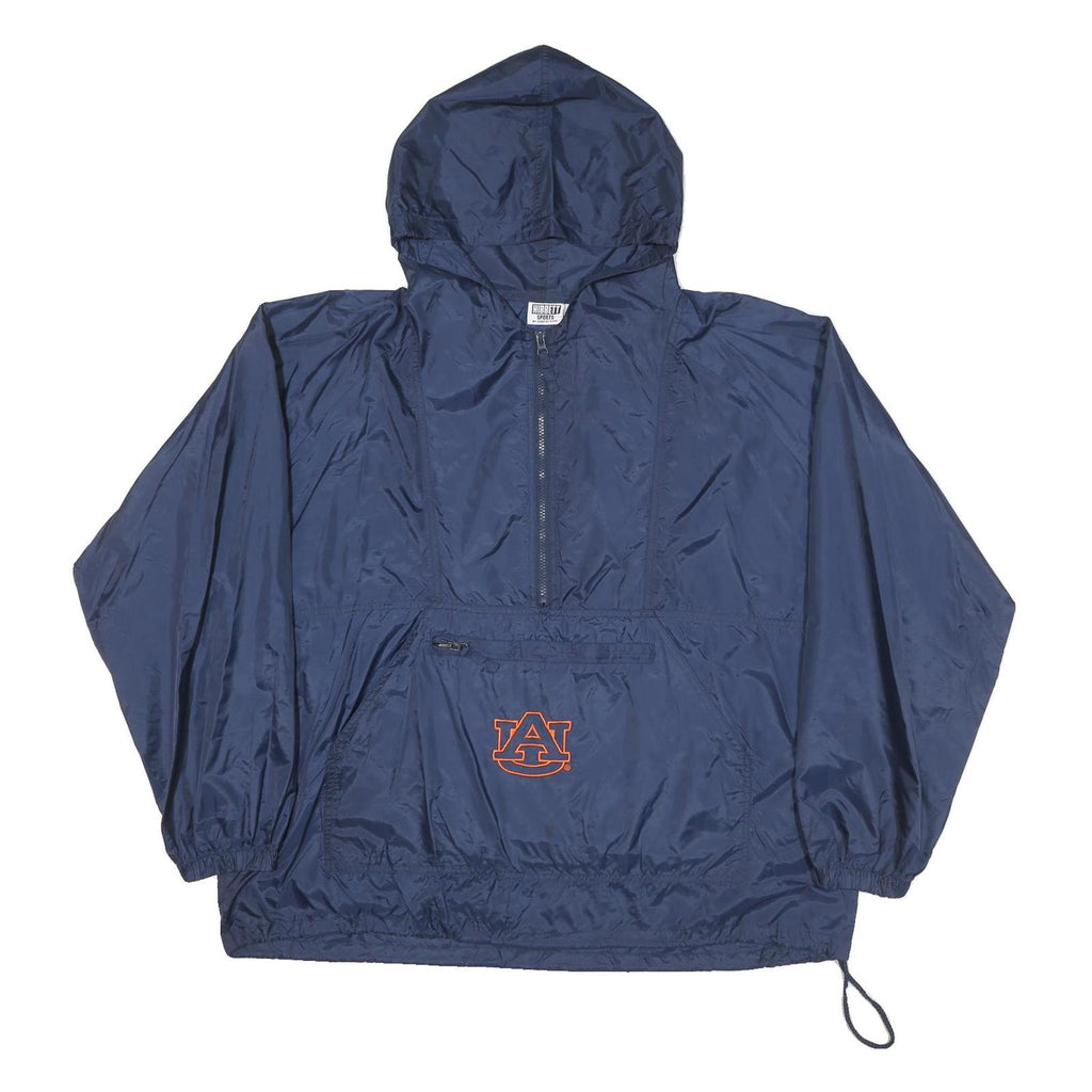 HIBBETT Mens Navy Blue Windbreaker XL Nylon Plain Hooded Zip Jacket Auburn Logo