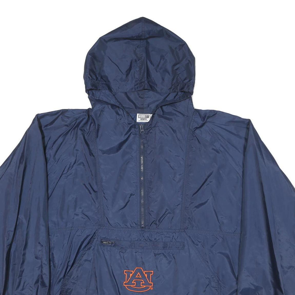 HIBBETT Mens Navy Blue Windbreaker XL Nylon Plain Hooded Zip Jacket Auburn Logo