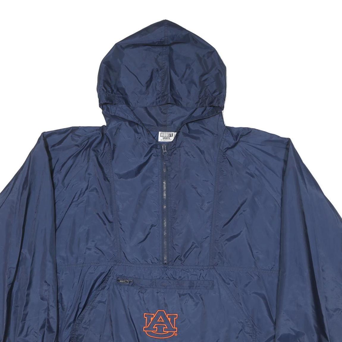 HIBBETT Mens Navy Blue Windbreaker XL Nylon Plain Hooded Zip Jacket Auburn Logo