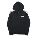PUMA Womens Black Hoodie S Full Zip Zip Up Logo Tape Sleeve