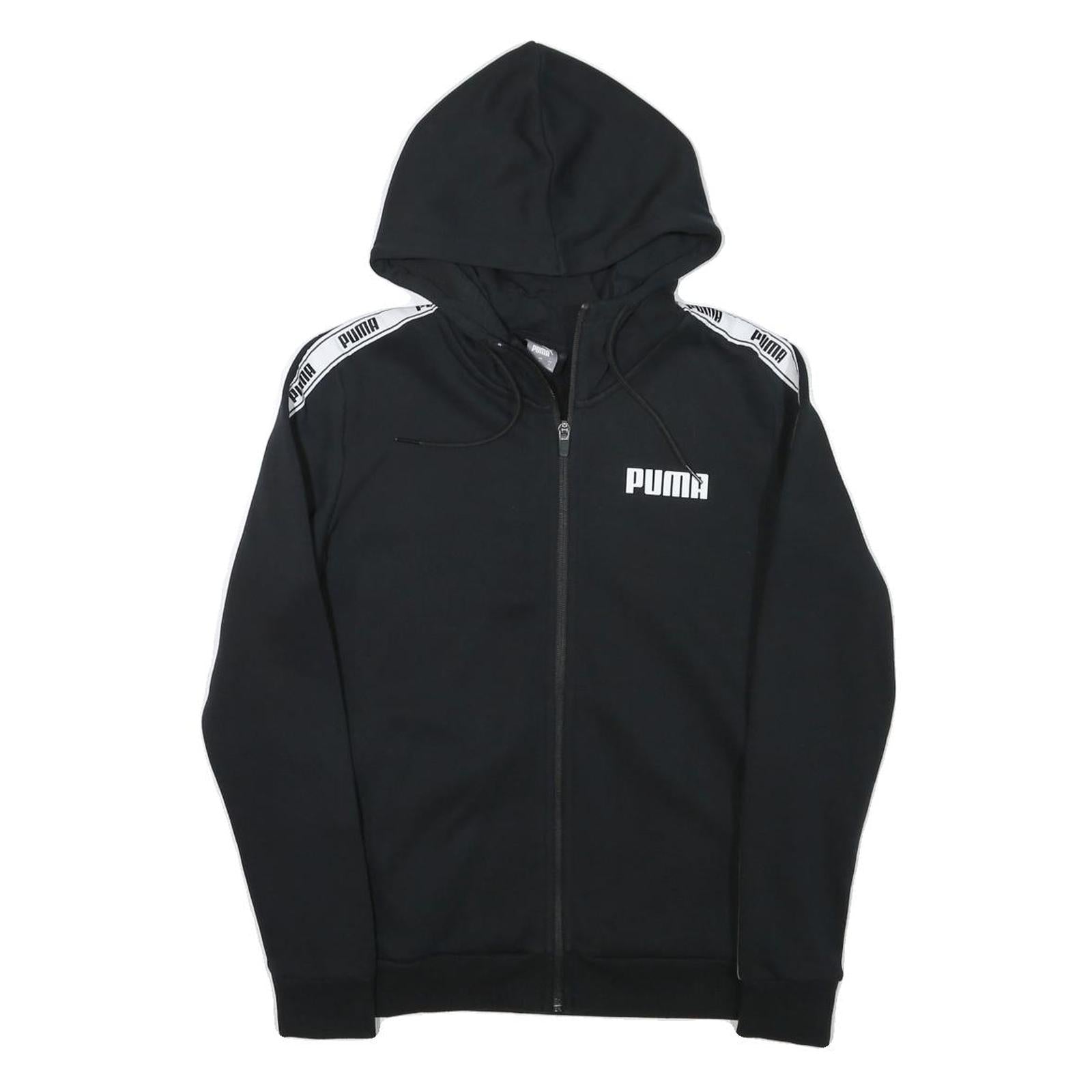 PUMA Womens Black Hoodie S Full Zip Zip Up Logo Tape Sleeve