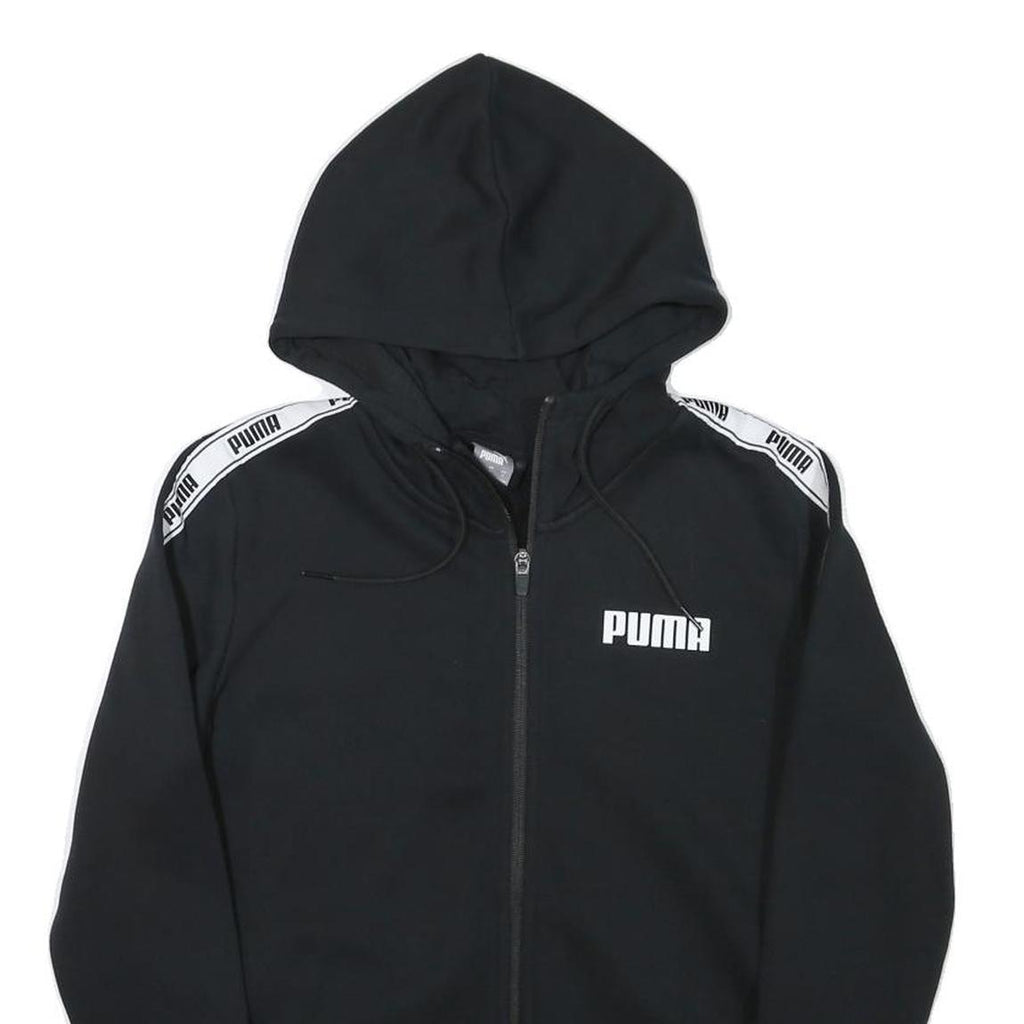 PUMA Womens Black Hoodie S Full Zip Zip Up Logo Tape Sleeve