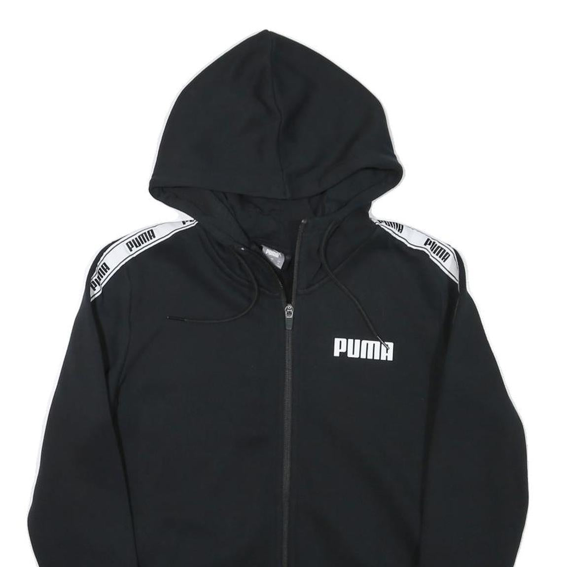 PUMA Womens Black Hoodie S Full Zip Zip Up Logo Tape Sleeve