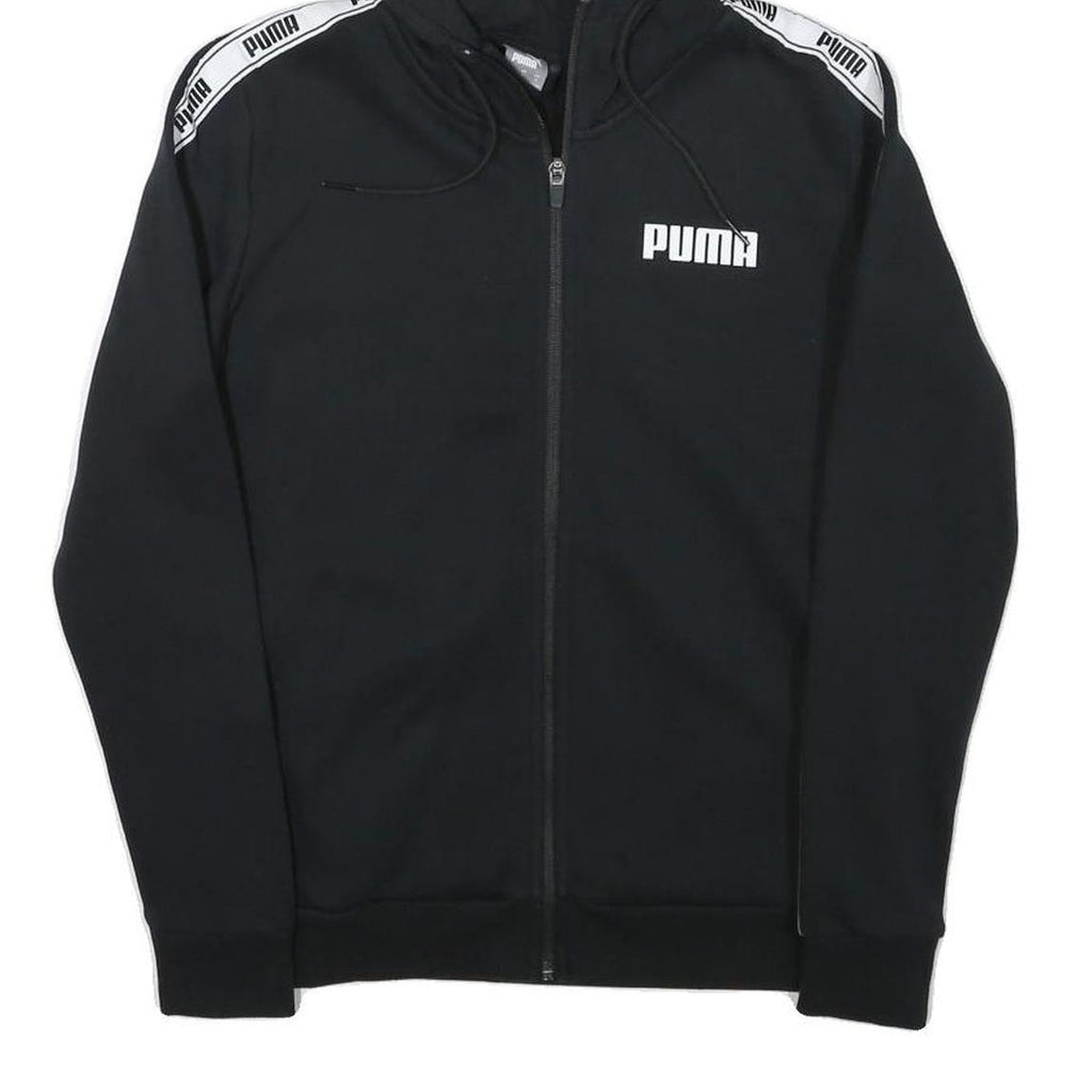PUMA Womens Black Hoodie S Full Zip Zip Up Logo Tape Sleeve