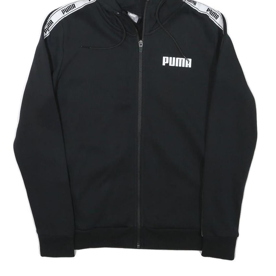 PUMA Womens Black Hoodie S Full Zip Zip Up Logo Tape Sleeve