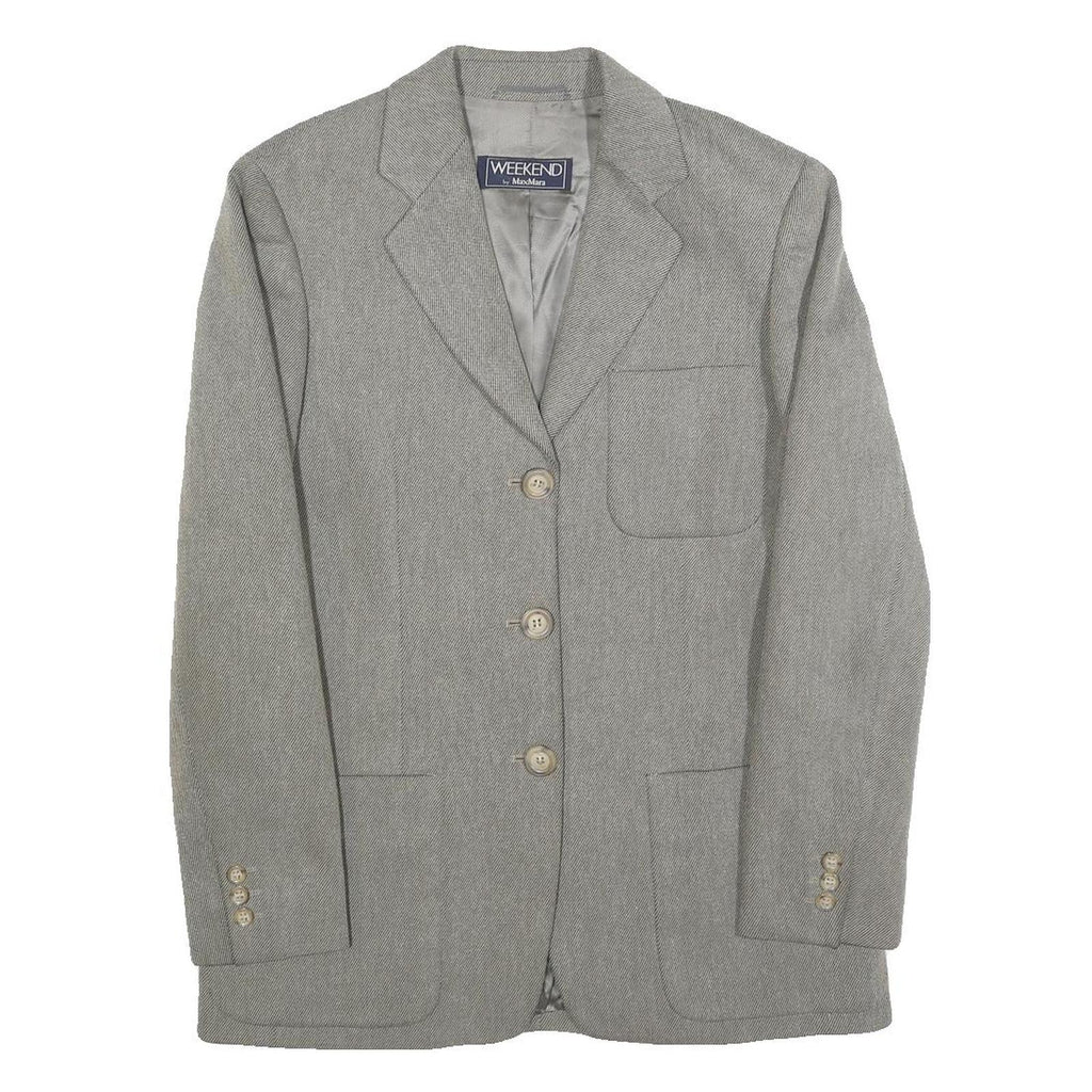 WEEKEND MAX MARA Womens Grey Wool Blend Blazer Jacket UK 10 Herringbone Button